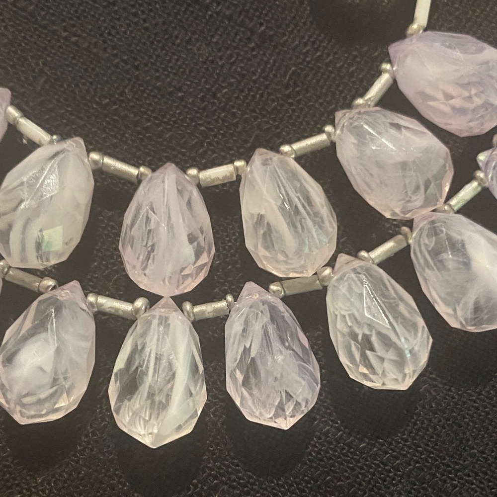 Elegant LOFT Silver and White with Purple Tint Teardrop Crystals Necklace